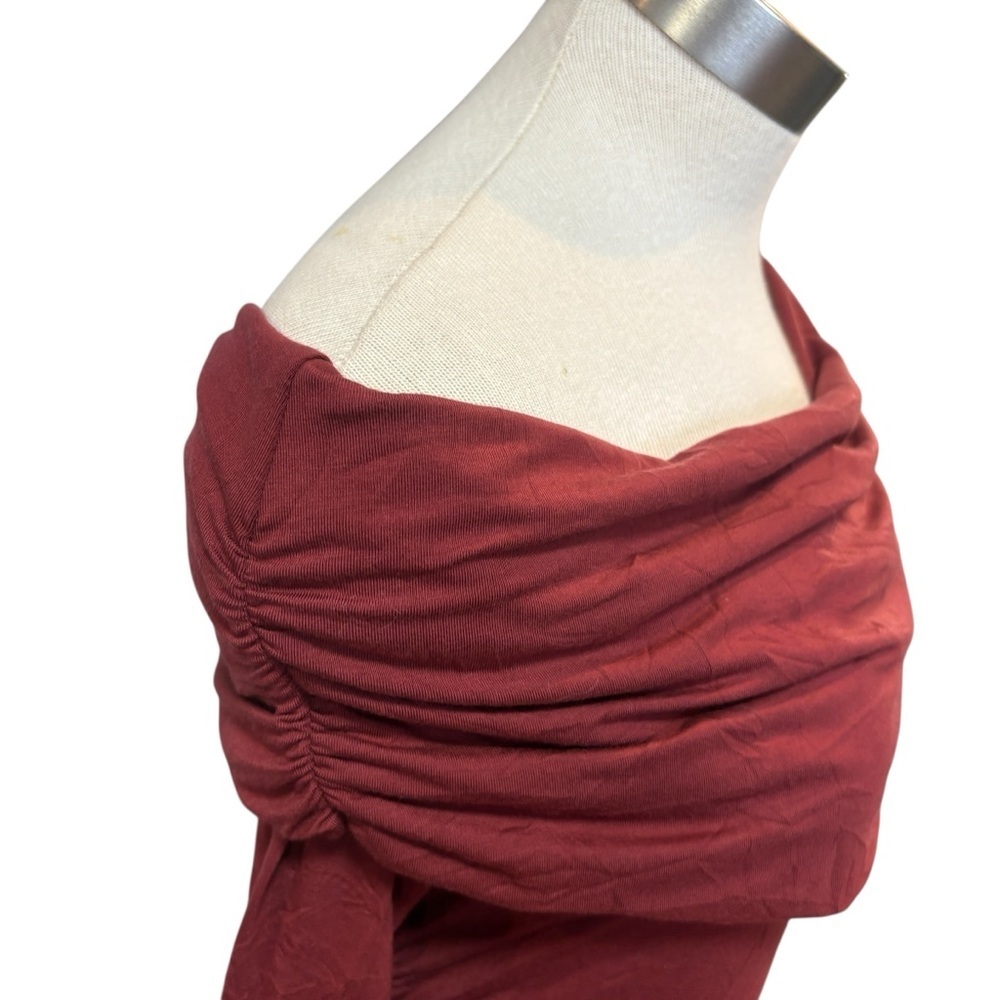 Reformation Womens Knit Top Florentina Off-Shoulder Burgundy Chianti Sz. M - Picture 3 of 10